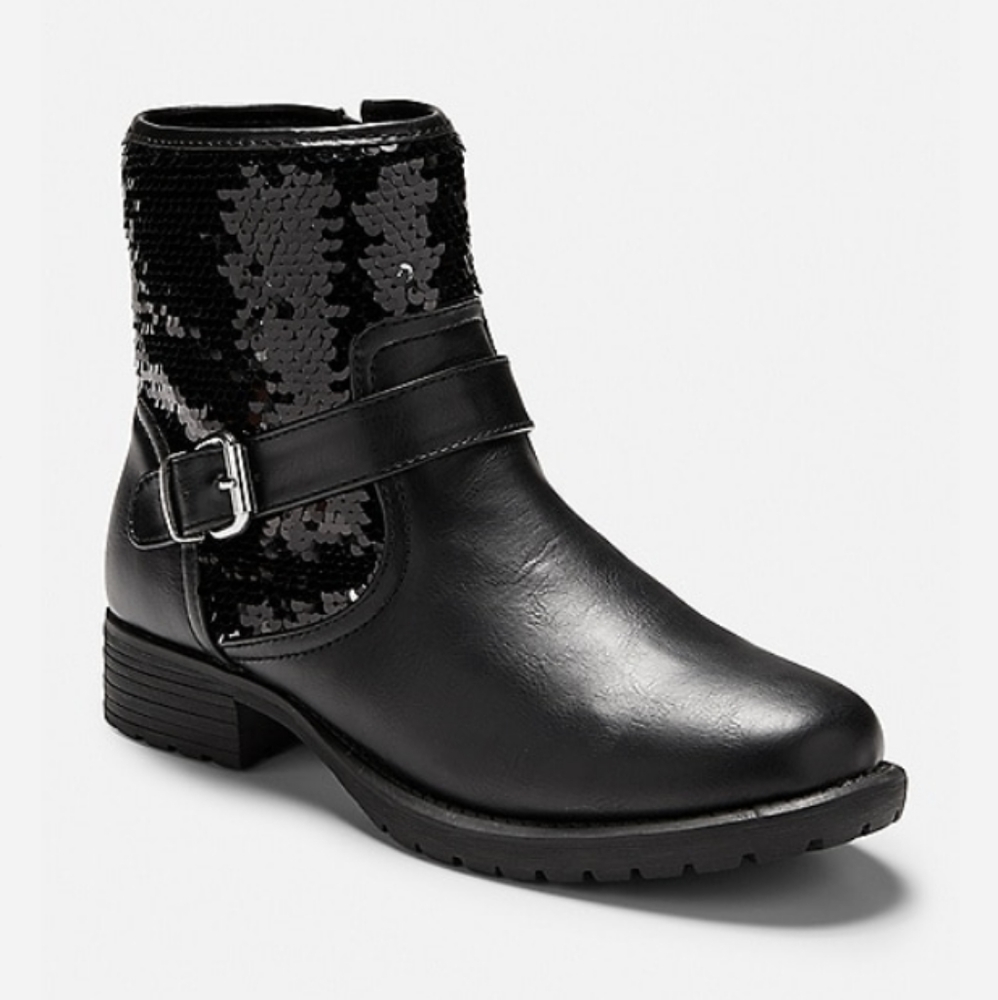 Justice Flip Sequin Buckle Boots | Black Boots - Picture 1 of 5